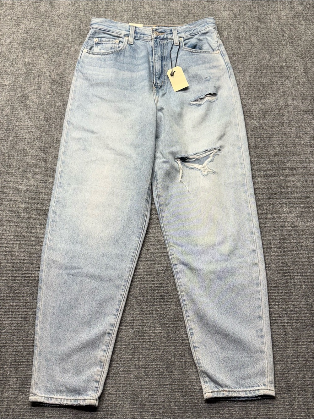 Levis Premium Jeans Womens 27x29 Blue High Loose Taper Big E Distressed NEW